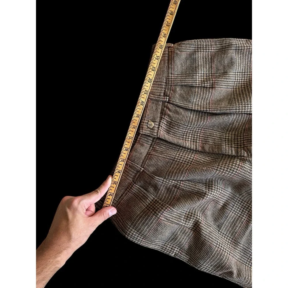 Vintage GANT‎ Wool Blend Dress Pants Men 30x24 Brown Plaid Pleated Trousers